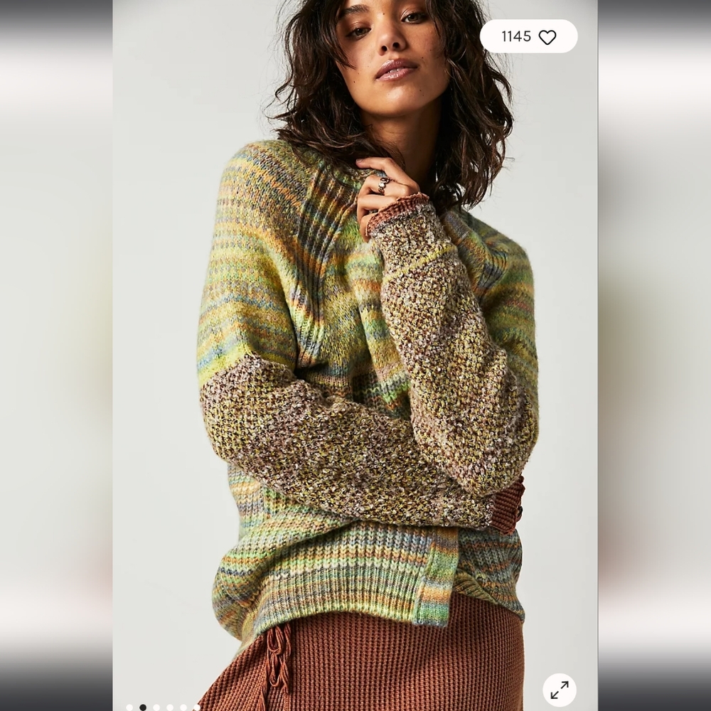 Free People Chocolate Lime Combo Sedona Cardi Sweater Size Med NWT - Picture 14 of 14